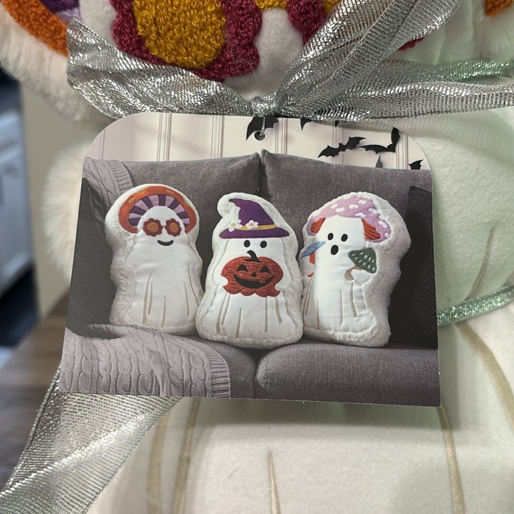Lunaville MUSHROOM GHOSTS Jack o Lantern Halloween Pillow Set of 3 NEW